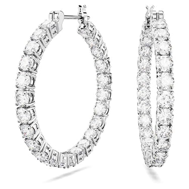 Swarovski Matrix Hoop Earrings, Rhodium-plated earrings with radiant blue Swarovski crystals on sale